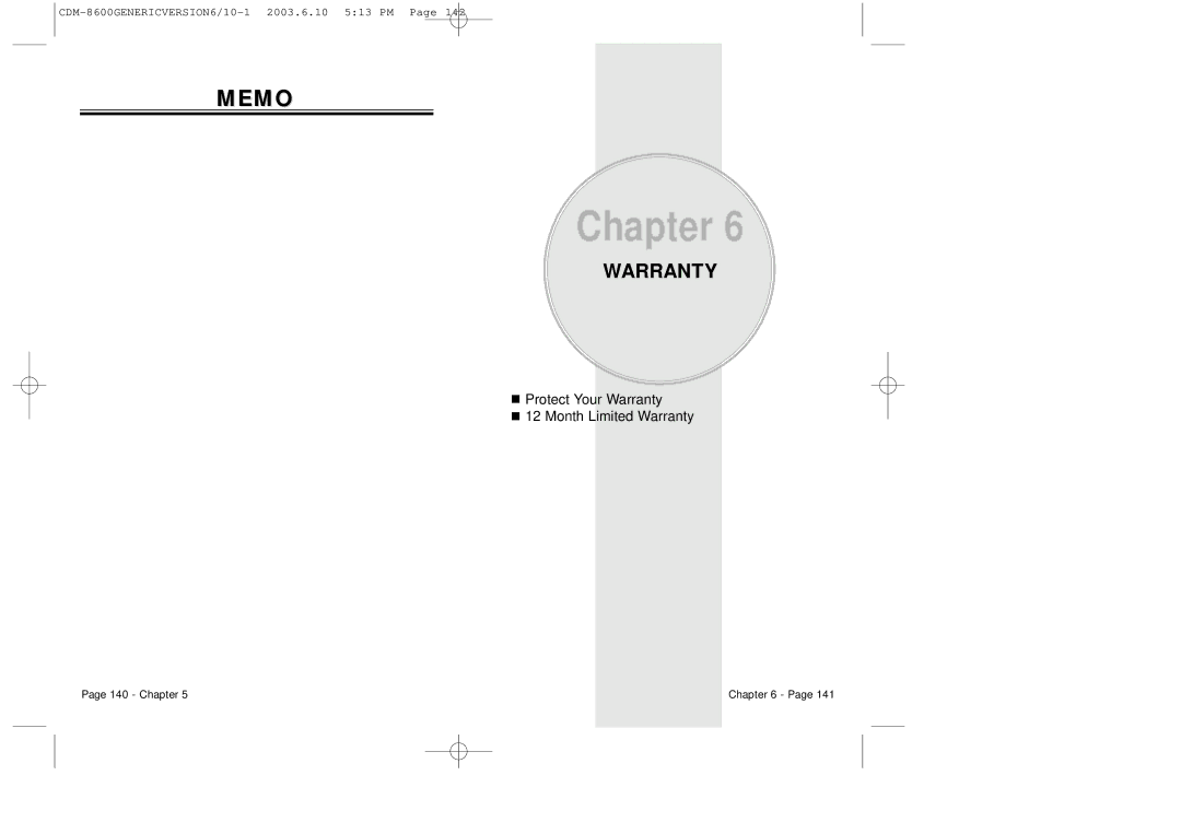 Audiovox CDM8600 owner manual Memo, Warranty 