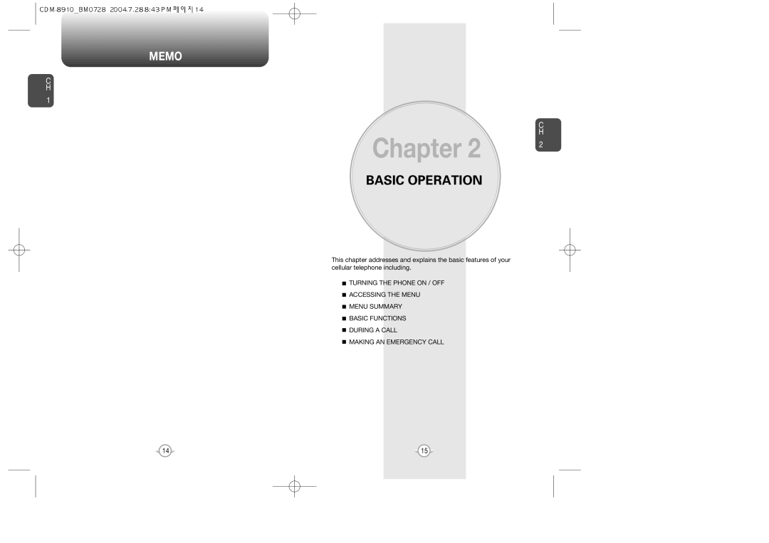 Audiovox CDM8910 manual Basic Operation, Memo 