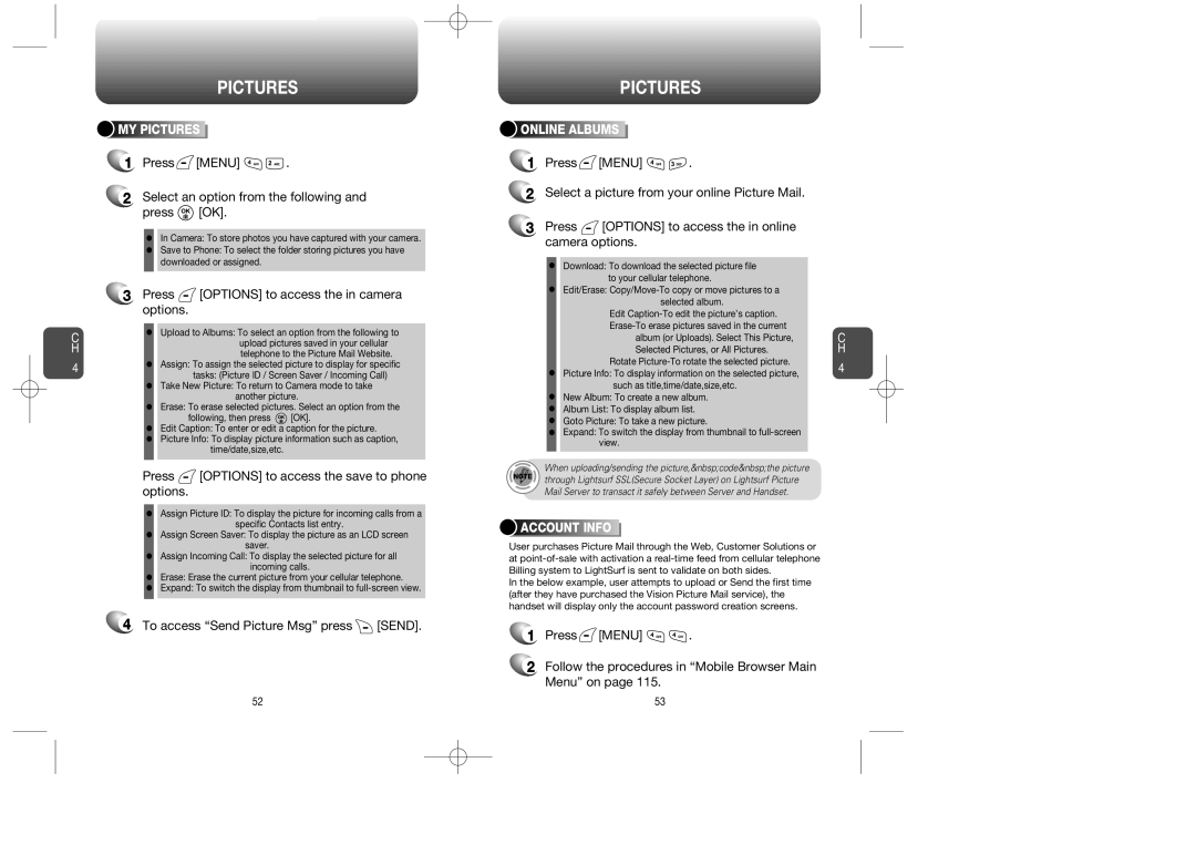 Audiovox CDM8910 Press Menu Select an option from the following Press OK, Press Options to access the in camera options 