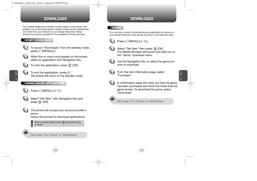 Audiovox CDM8910 manual Start Downloads, Games 