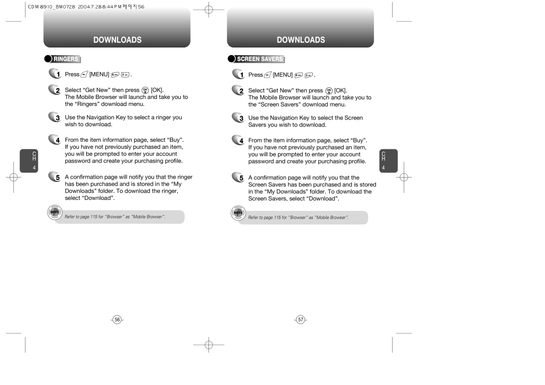 Audiovox CDM8910 manual Ringers, Screen Savers 