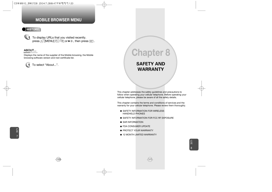 Audiovox CDM8910 manual To select About, History 