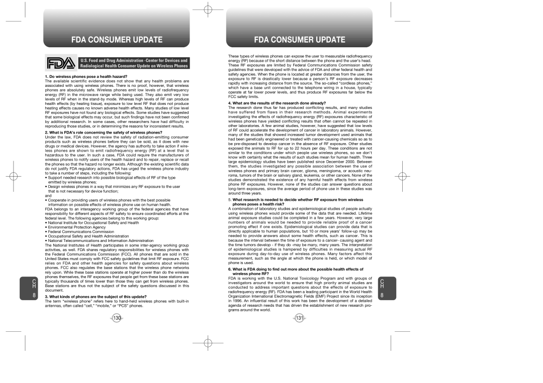 Audiovox CDM8910 manual FDA Consumer Update, Do wireless phones pose a health hazard? 