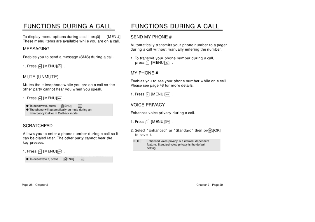 Audiovox CDM8940 manual Functions During a Calll 