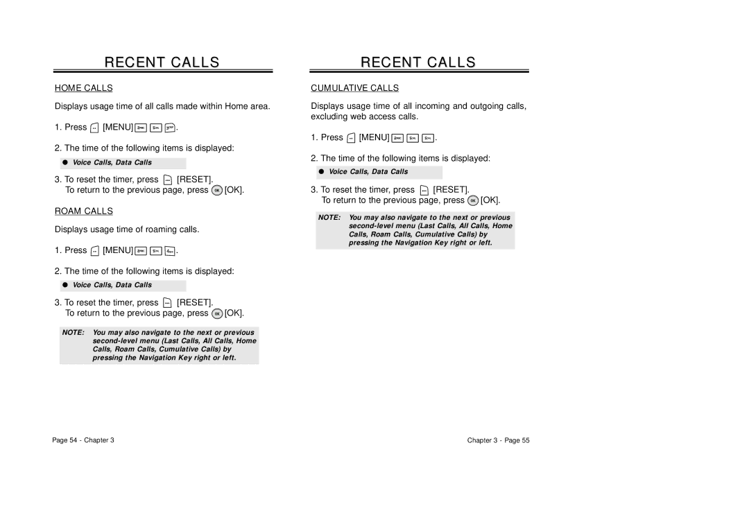 Audiovox CDM8940 manual Home Calls, Roam Calls, Cumulative Calls 