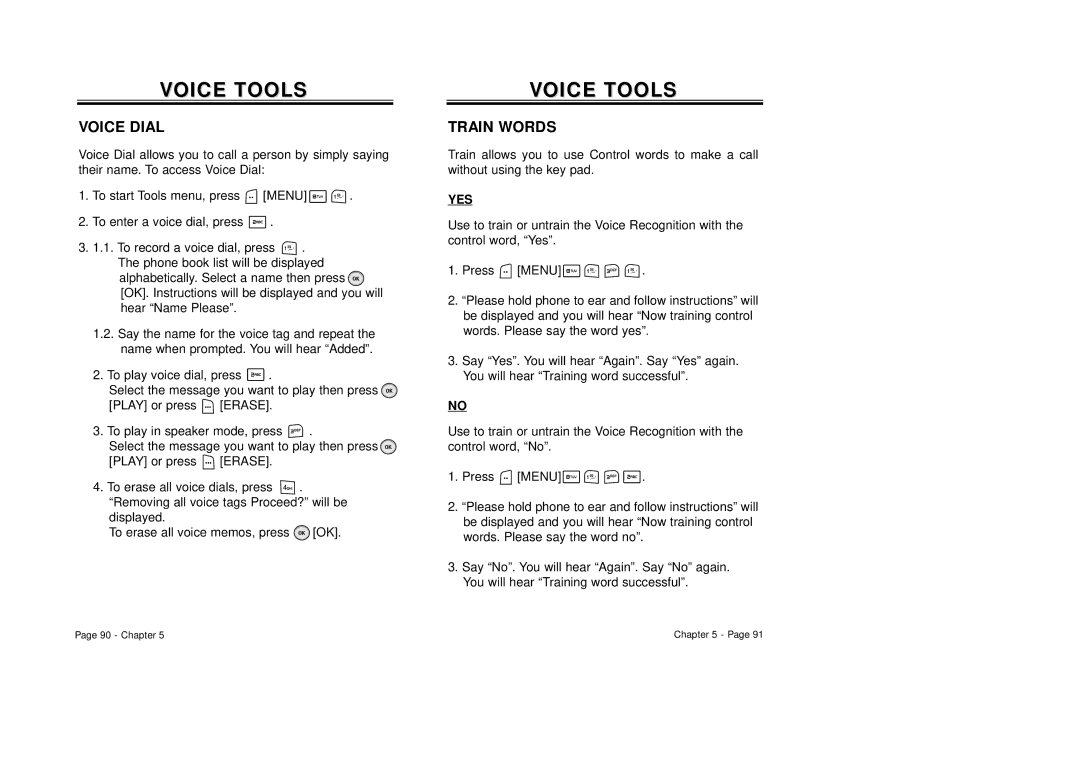 Audiovox CDM8940 manual Voice Dial, Train Words, Yes 