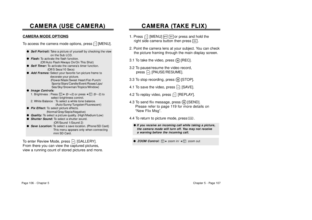 Audiovox CDM8940 manual Camera Mode Options, To access the camera mode options, press Menu 