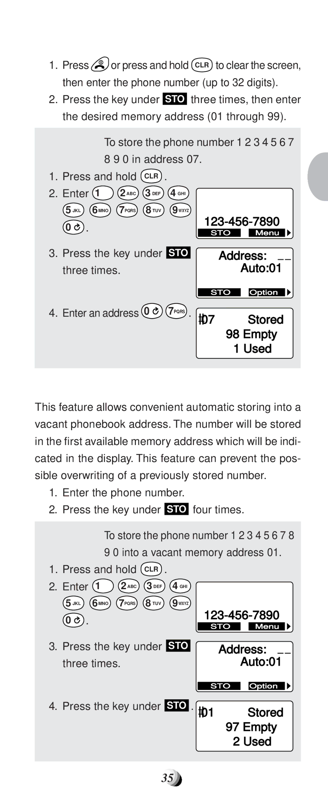 Audiovox CDM9100 manual To Store a Number without Name, Automatic Storing into Phonebook, Press the key under 