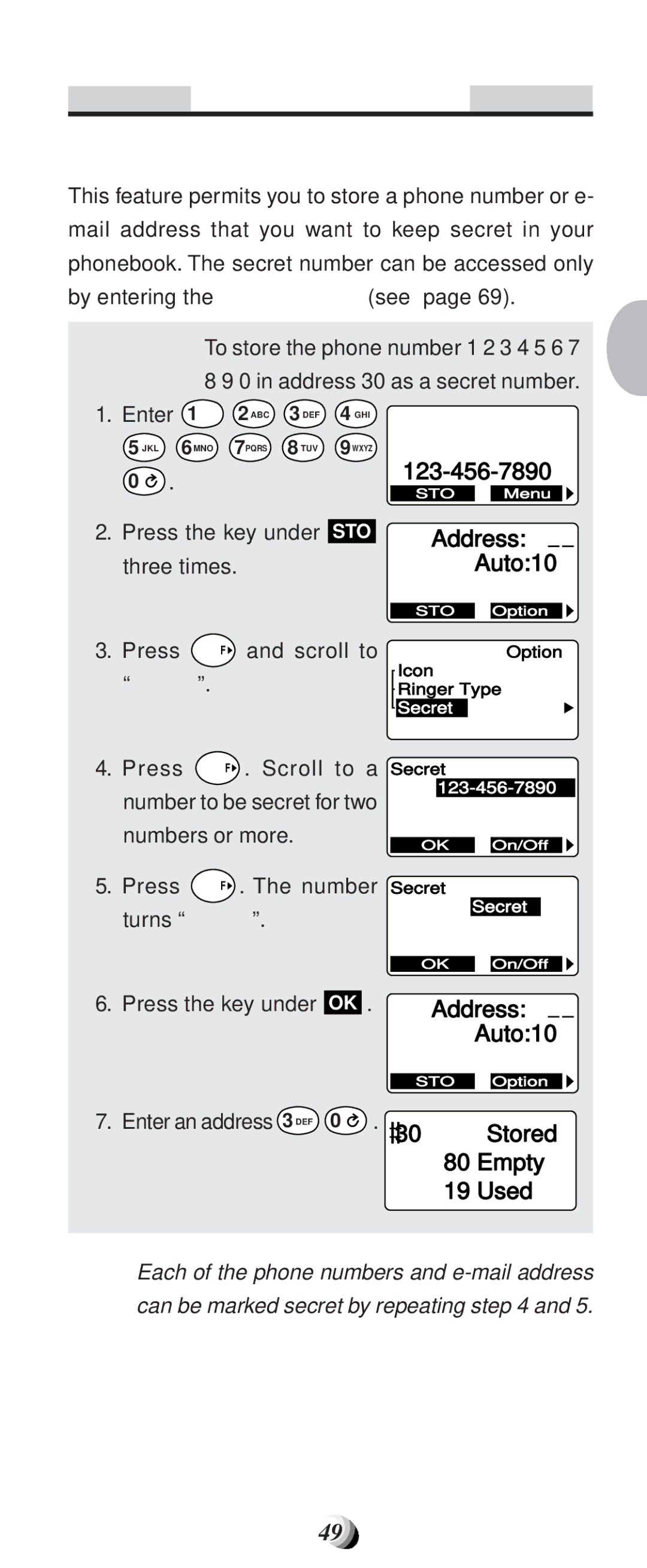 Audiovox CDM9100 manual Secret Memory, To Store a Secret Number 