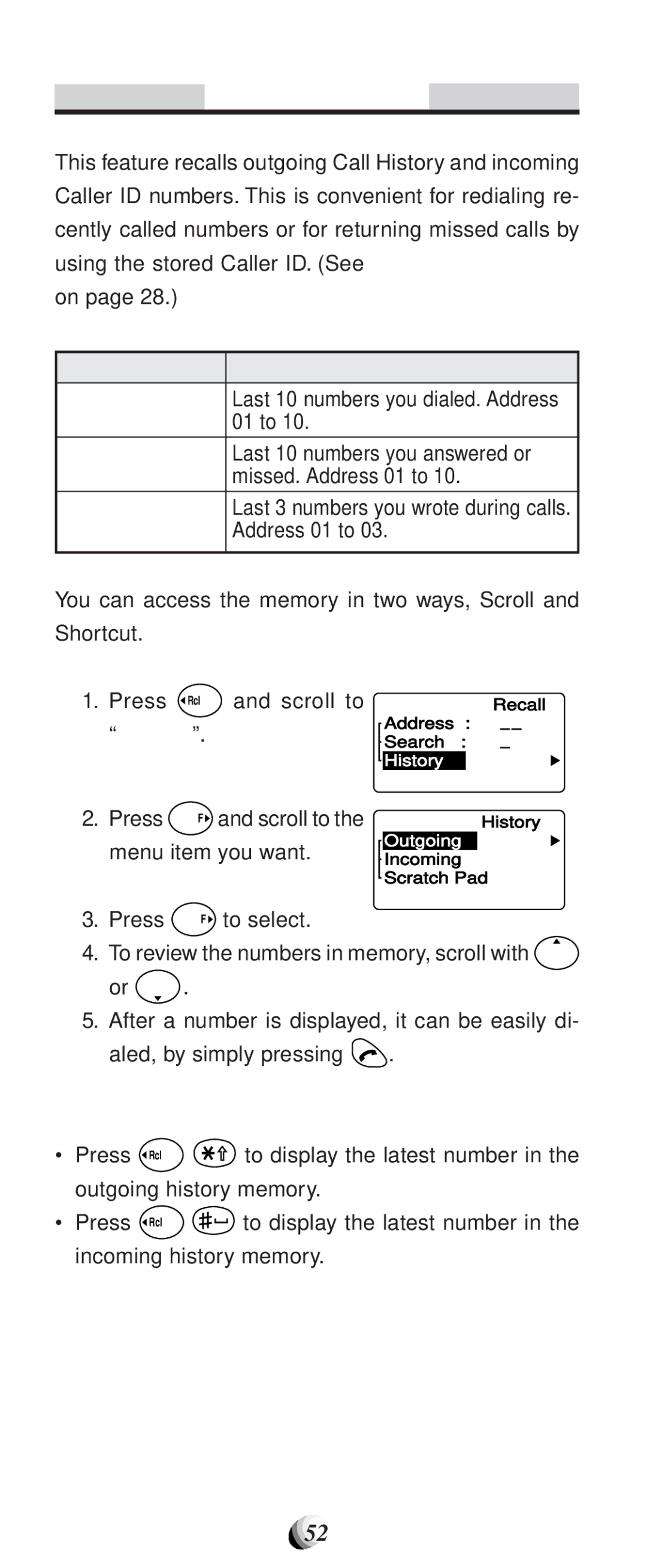 Audiovox CDM9100 manual Call History Memories, By Scrolling, Shortcut 