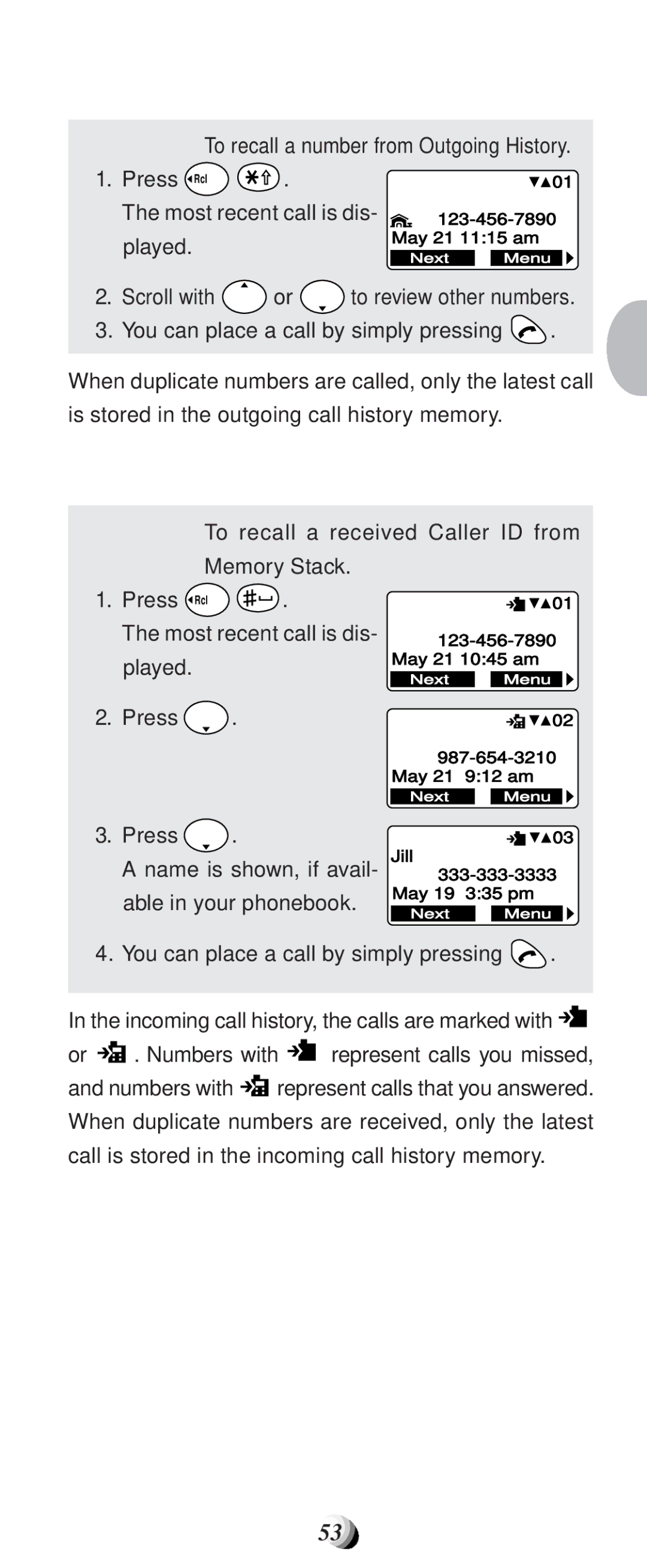 Audiovox CDM9100 manual To Review Outgoing Call History, To Review Incoming Call History 