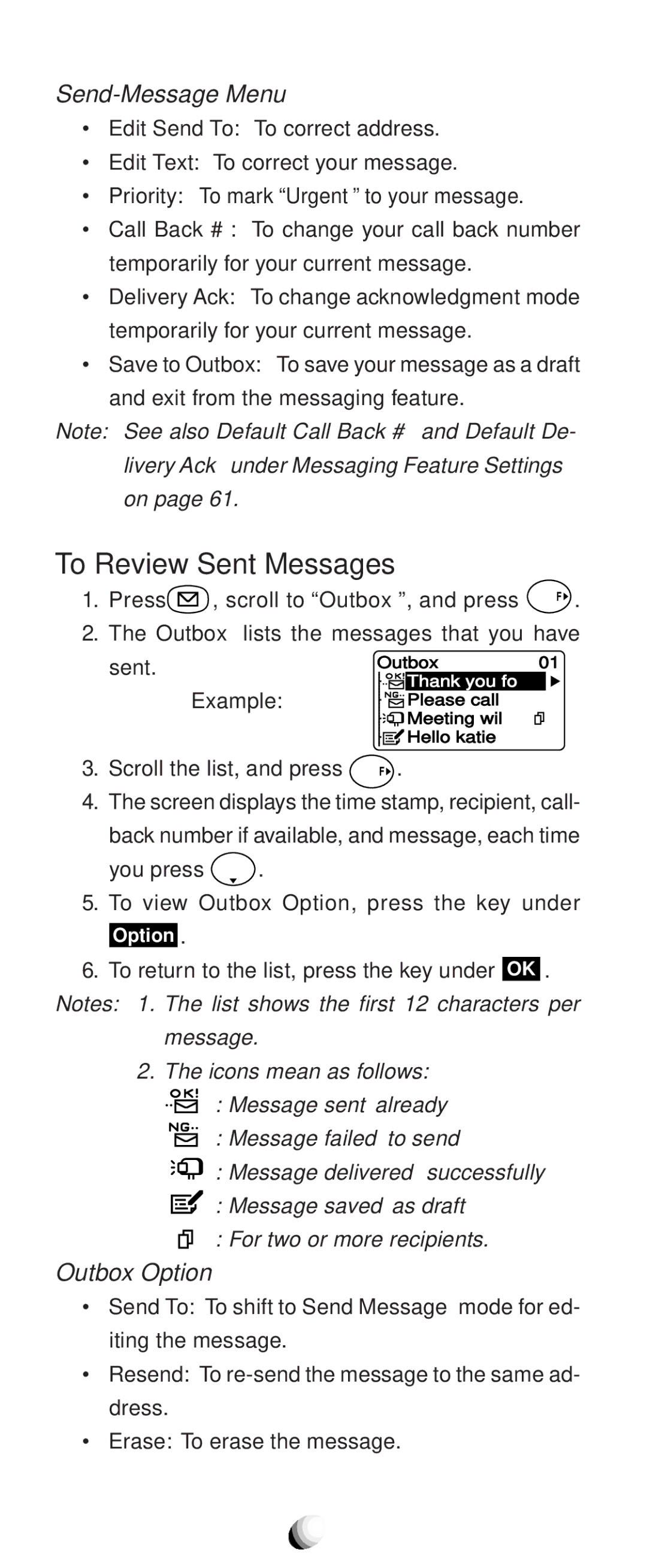 Audiovox CDM9100 manual To Review Sent Messages, Send-Message Menu, Outbox Option 