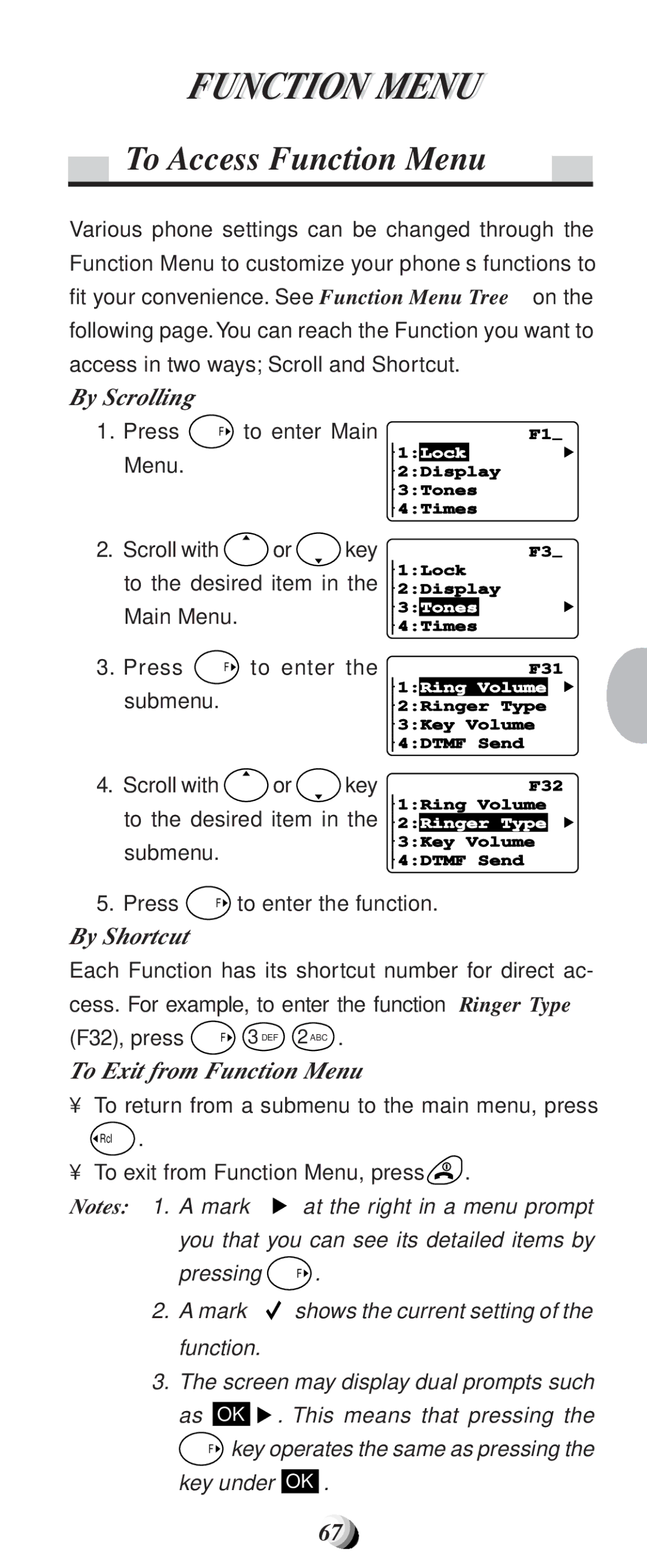 Audiovox CDM9100 manual Functioni Menu, To Access Function Menu, By Shortcut, To Exit from Function Menu 