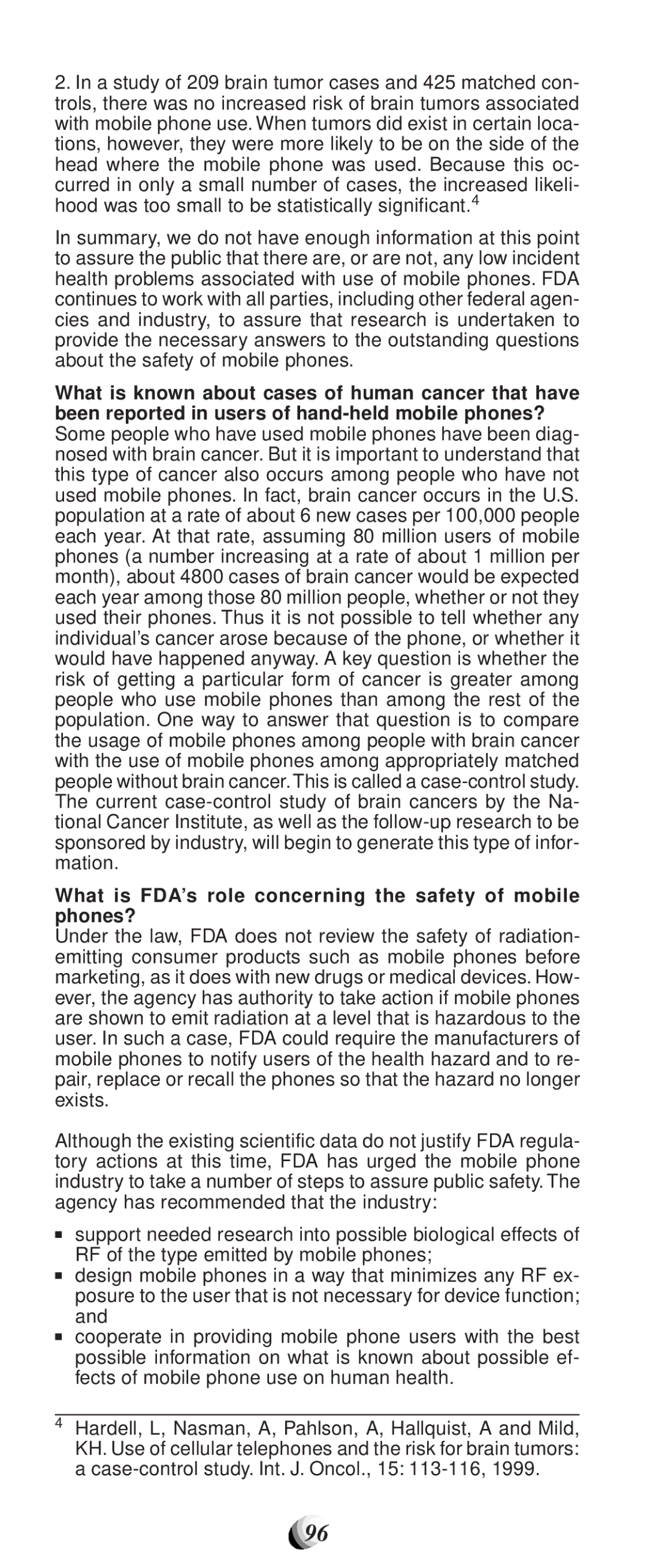 Audiovox CDM9100 manual What is FDA’s role concerning the safety of mobile phones? 