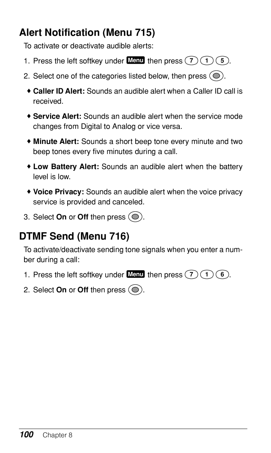 Audiovox CDM9900 owner manual Alert Notification Menu, Dtmf Send Menu 