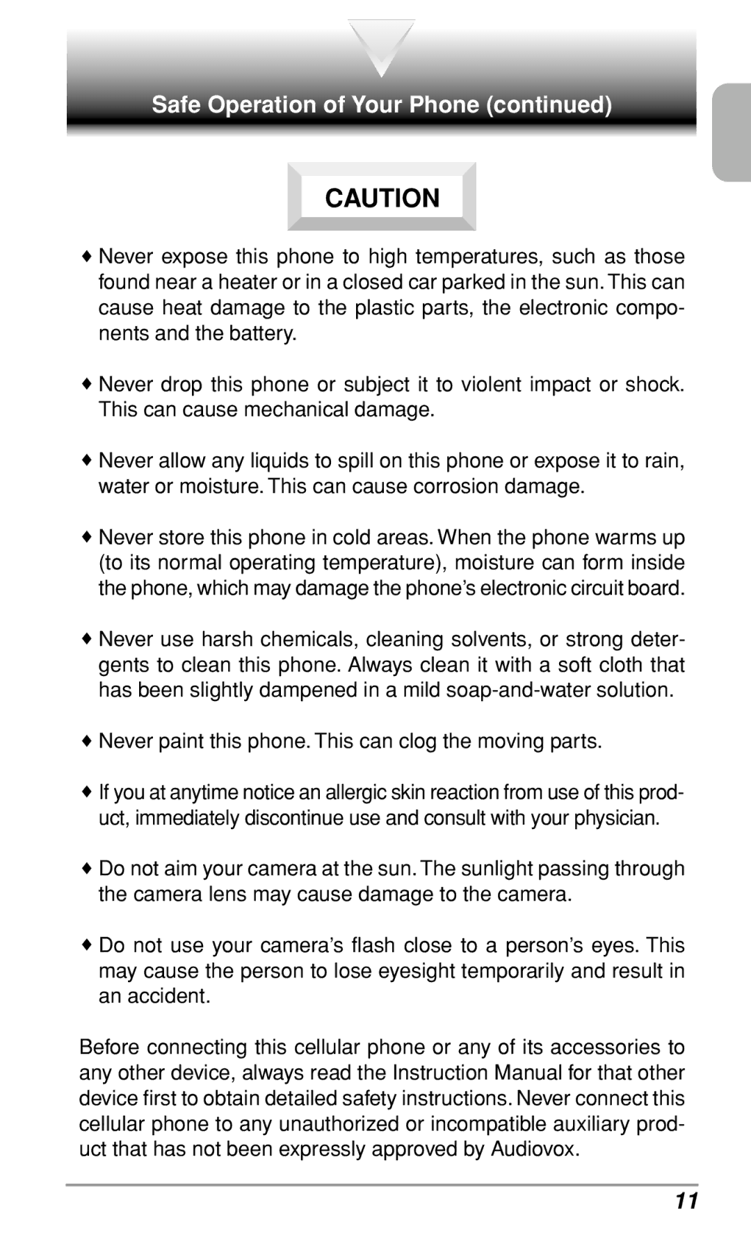 Audiovox CDM9900 owner manual Safe Operation of Your Phone 