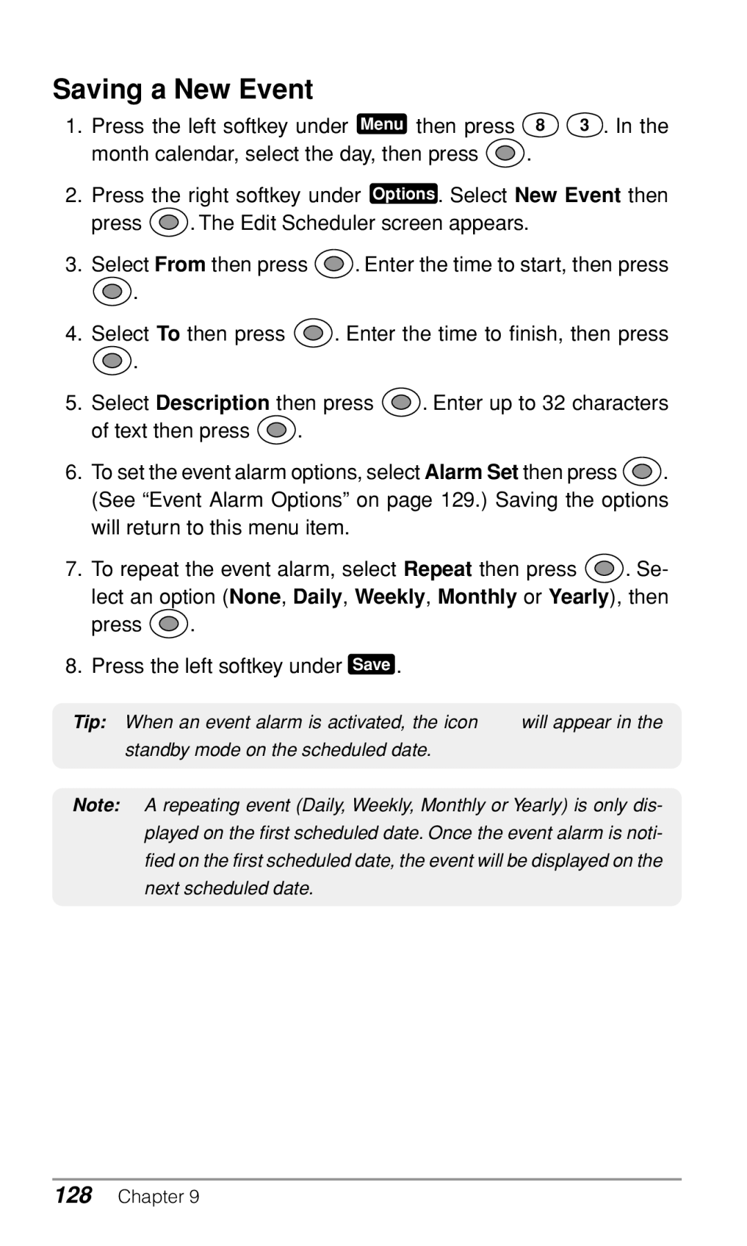 Audiovox CDM9900 owner manual Saving a New Event 