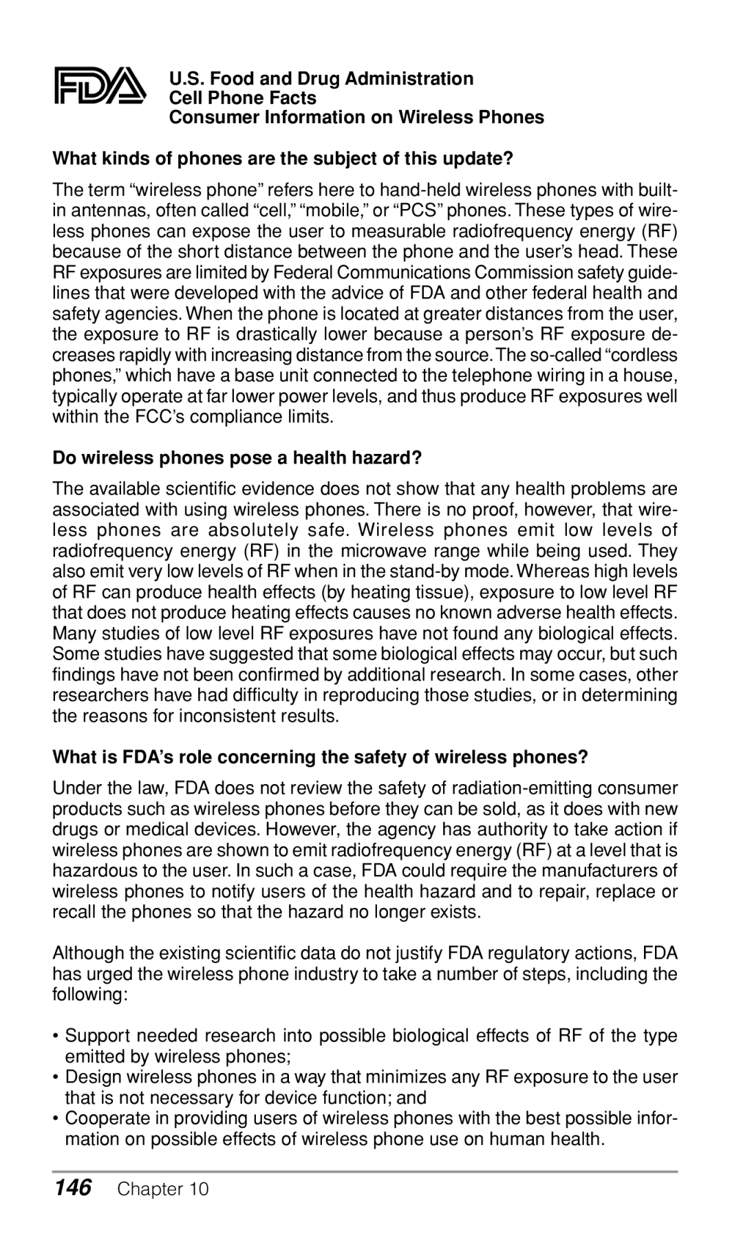 Audiovox CDM9900 owner manual What is FDA’s role concerning the safety of wireless phones? 