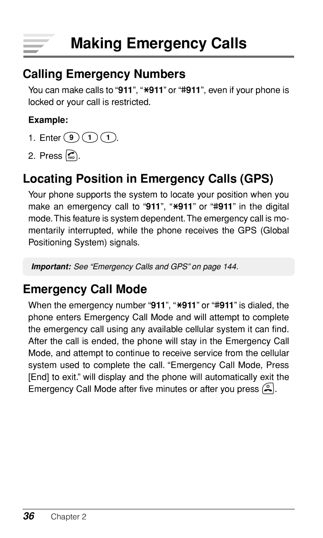 Audiovox CDM9900 owner manual Making Emergency Calls, Calling Emergency Numbers, Locating Position in Emergency Calls GPS 