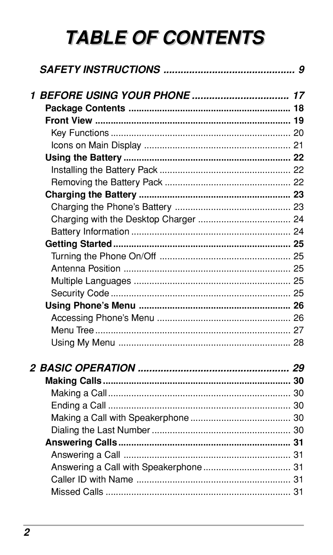 Audiovox CDM9900 owner manual Table of Contents 