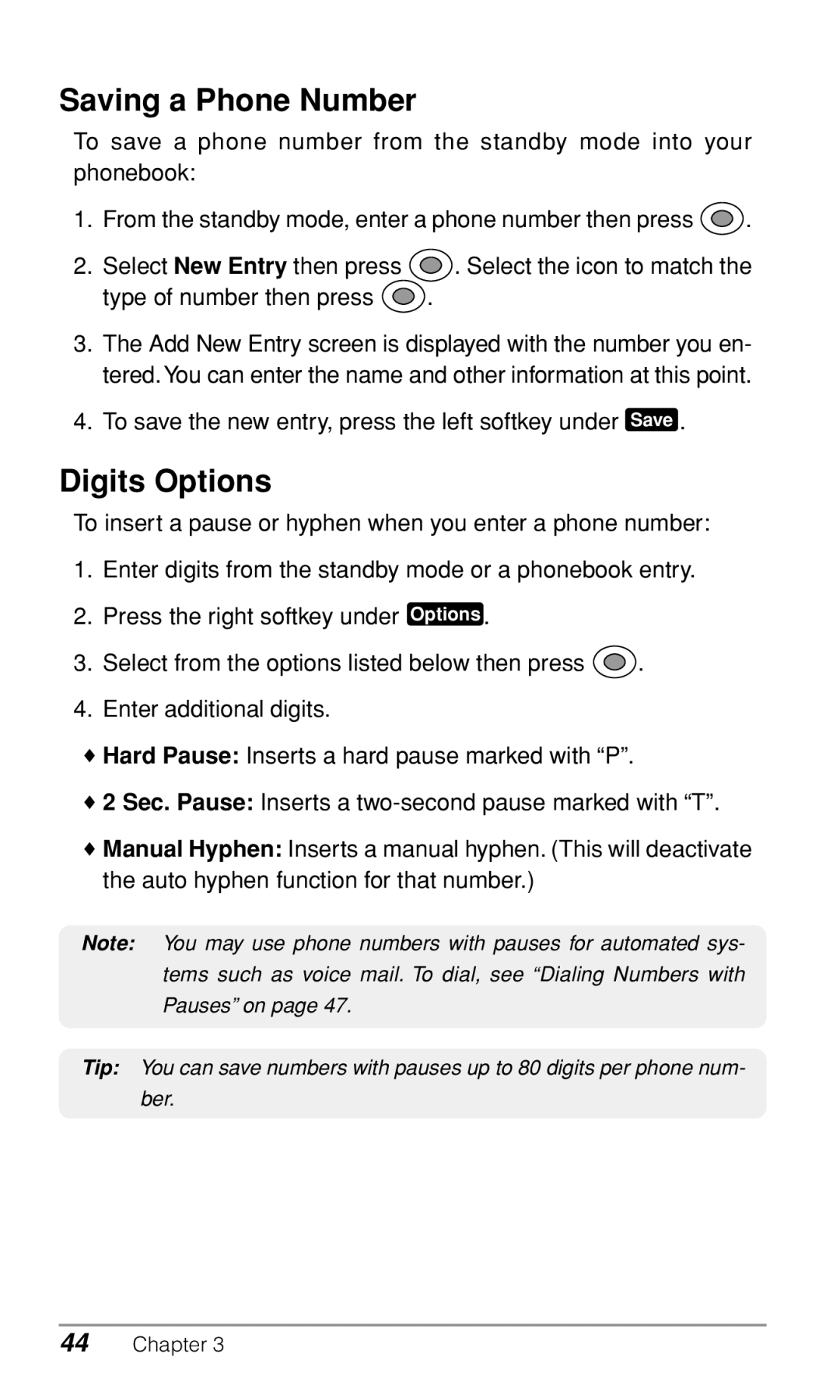 Audiovox CDM9900 owner manual Saving a Phone Number, Digits Options 