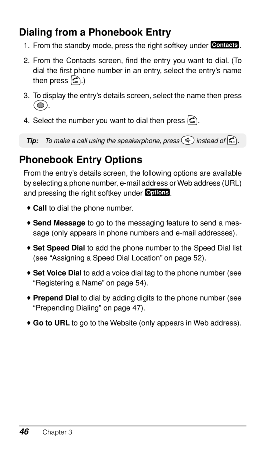 Audiovox CDM9900 owner manual Dialing from a Phonebook Entry, Phonebook Entry Options 