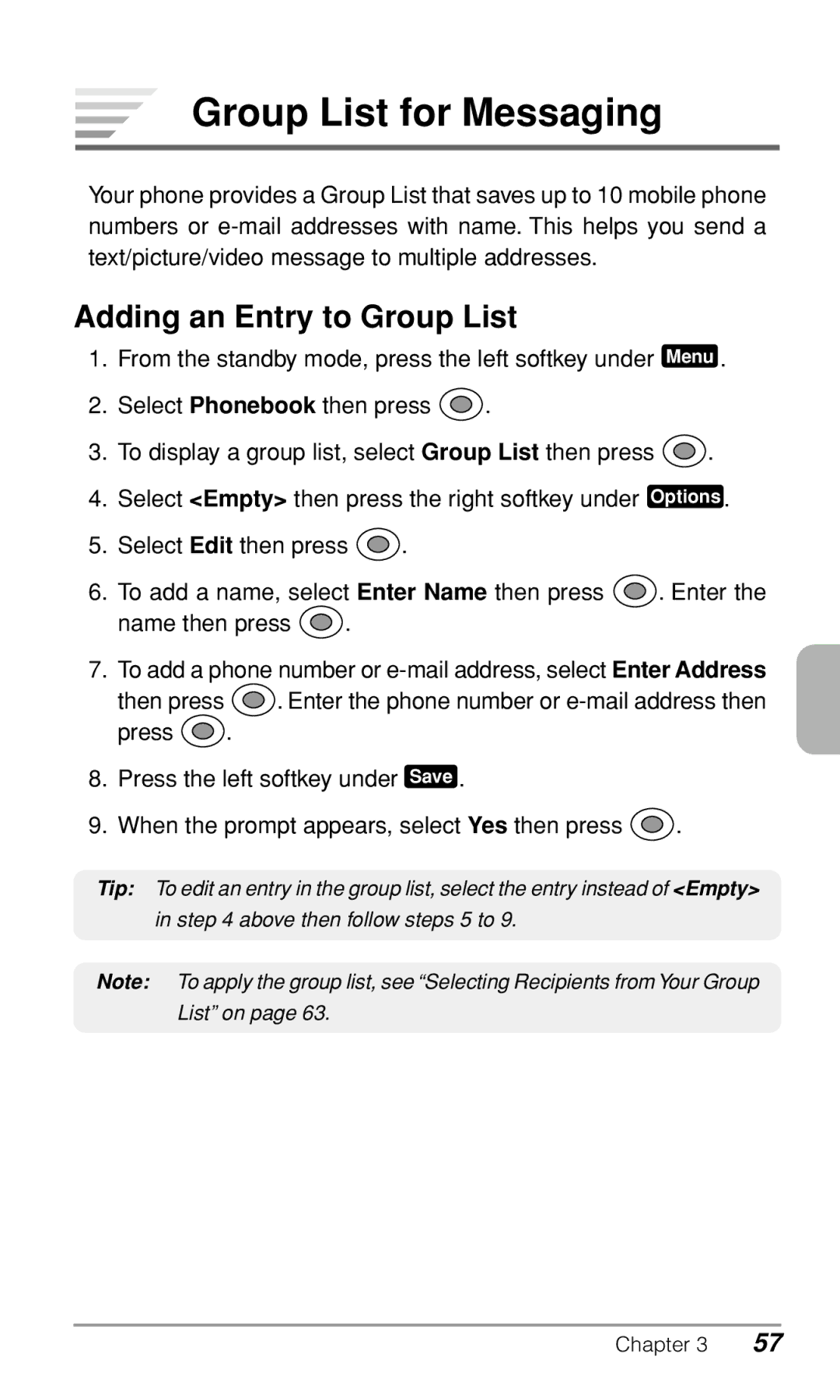 Audiovox CDM9900 owner manual Group List for Messaging, Adding an Entry to Group List 