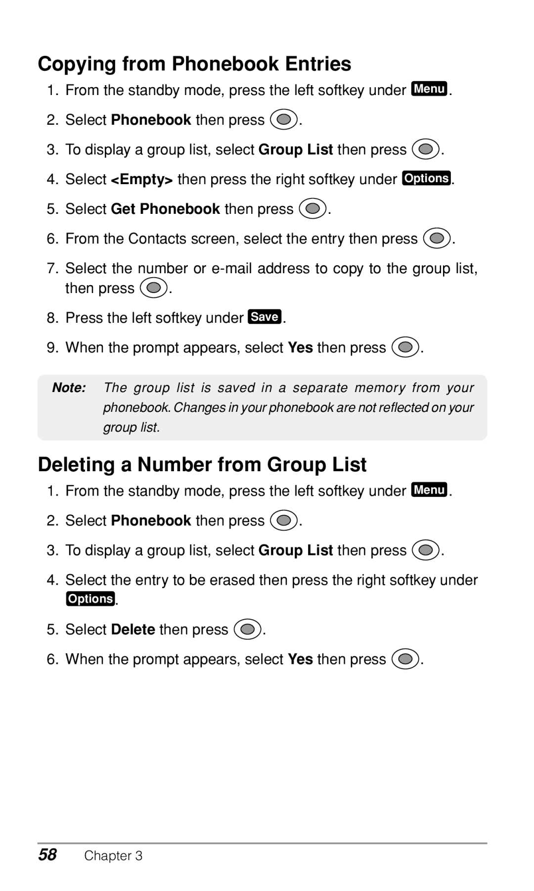 Audiovox CDM9900 owner manual Copying from Phonebook Entries, Deleting a Number from Group List 