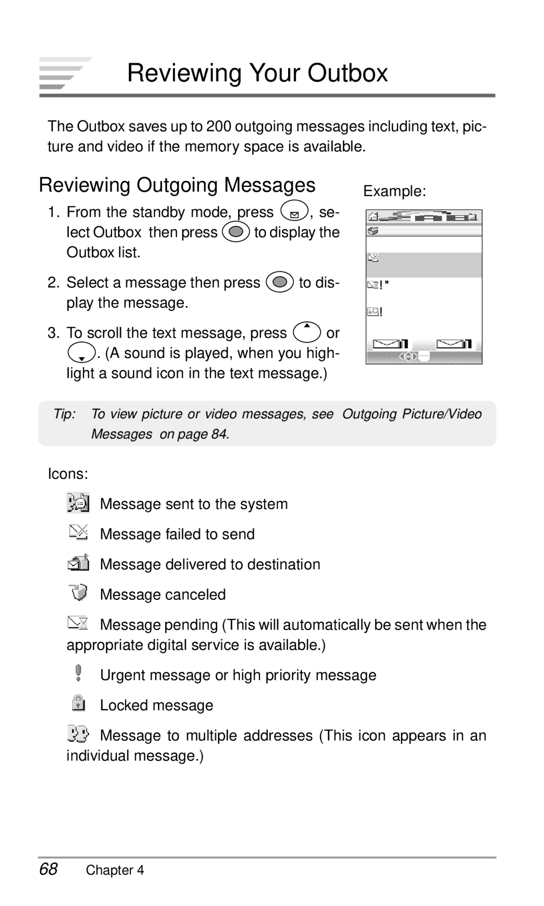 Audiovox CDM9900 owner manual Reviewing Your Outbox, Reviewing Outgoing Messages Example 