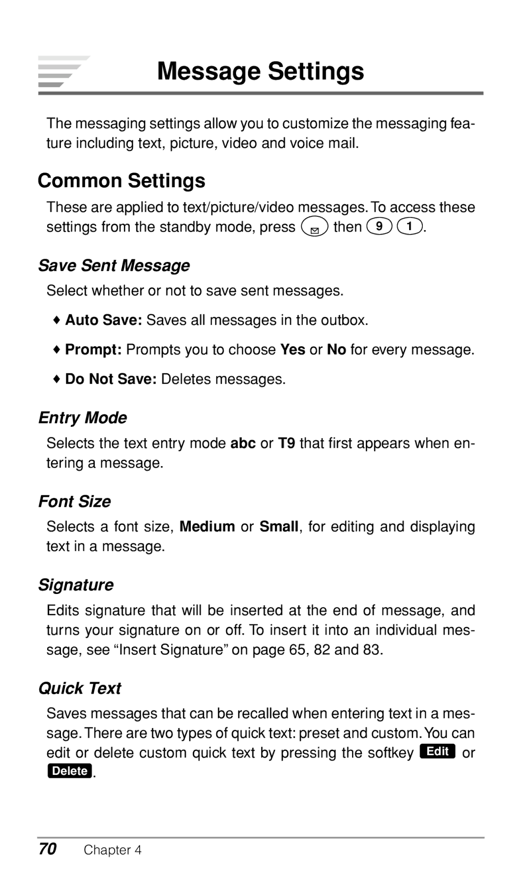 Audiovox CDM9900 owner manual Message Settings, Common Settings 