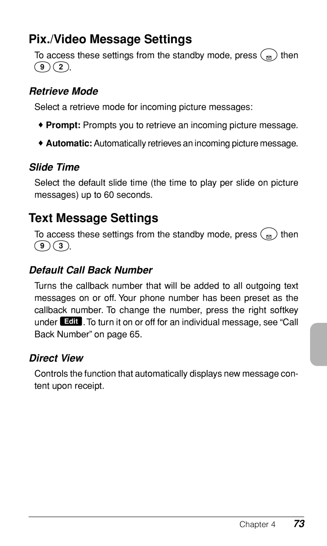 Audiovox CDM9900 owner manual Pix./Video Message Settings, Text Message Settings 