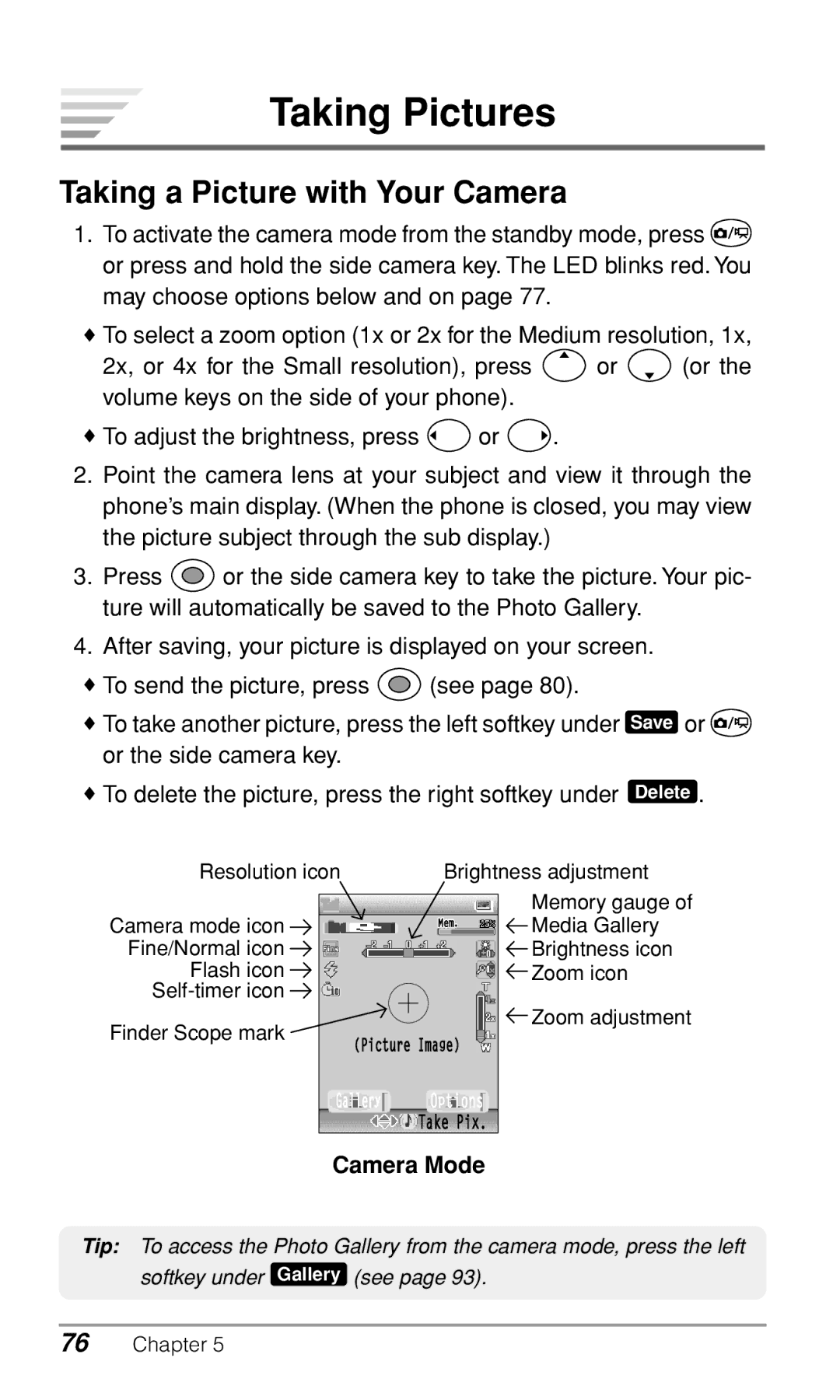 Audiovox CDM9900 owner manual Taking Pictures, Taking a Picture with Your Camera, Camera Mode 