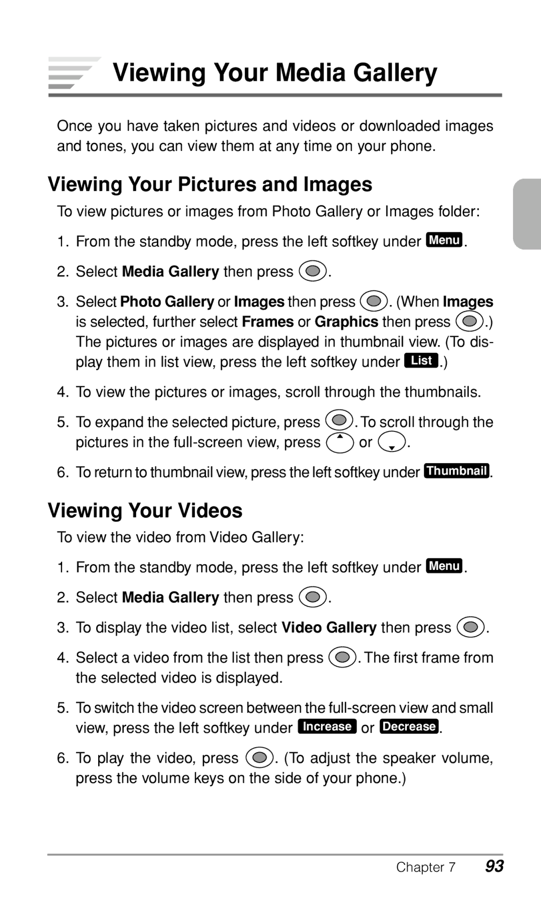 Audiovox CDM9900 owner manual Viewing Your Media Gallery, Viewing Your Pictures and Images, Viewing Your Videos 