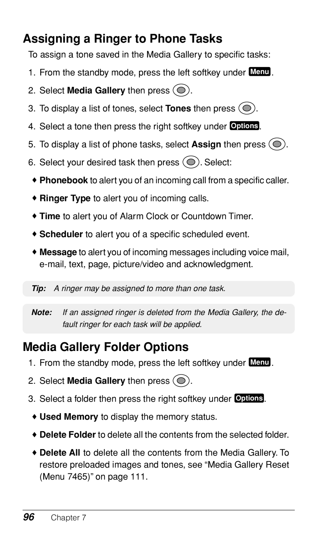 Audiovox CDM9900 owner manual Assigning a Ringer to Phone Tasks, Media Gallery Folder Options 