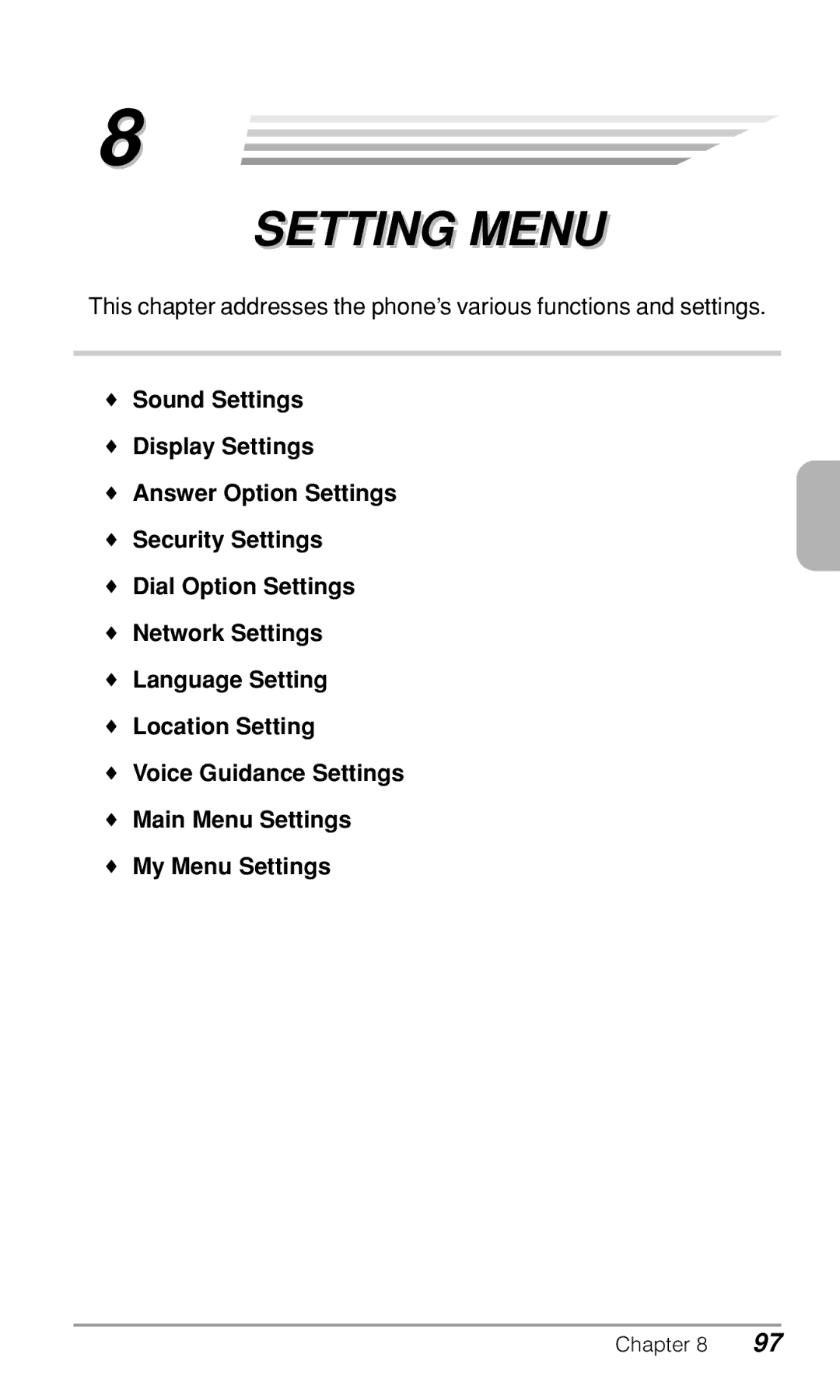 Audiovox CDM9900 owner manual Setting Menu 