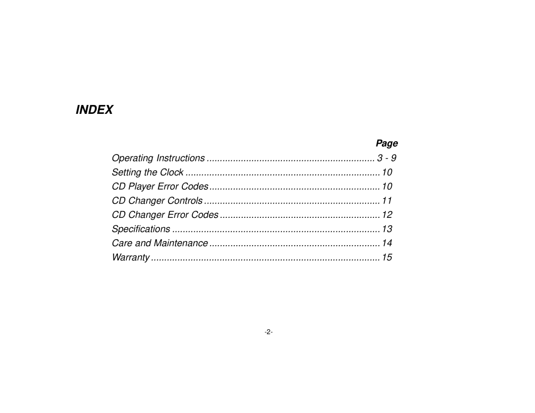 Audiovox CE105 manual Index, Operating Instructions 