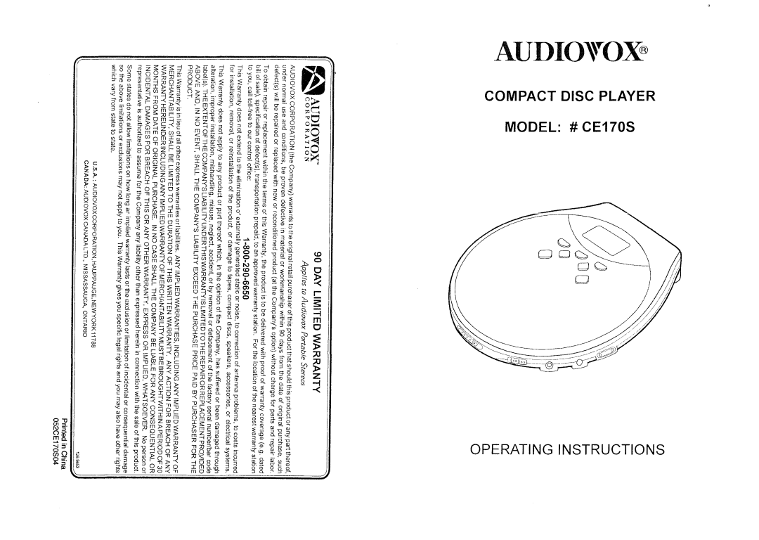 Audiovox CE1705 manual 