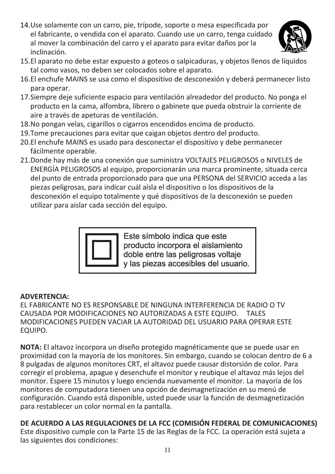 Audiovox CE208BT user manual Advertencia 