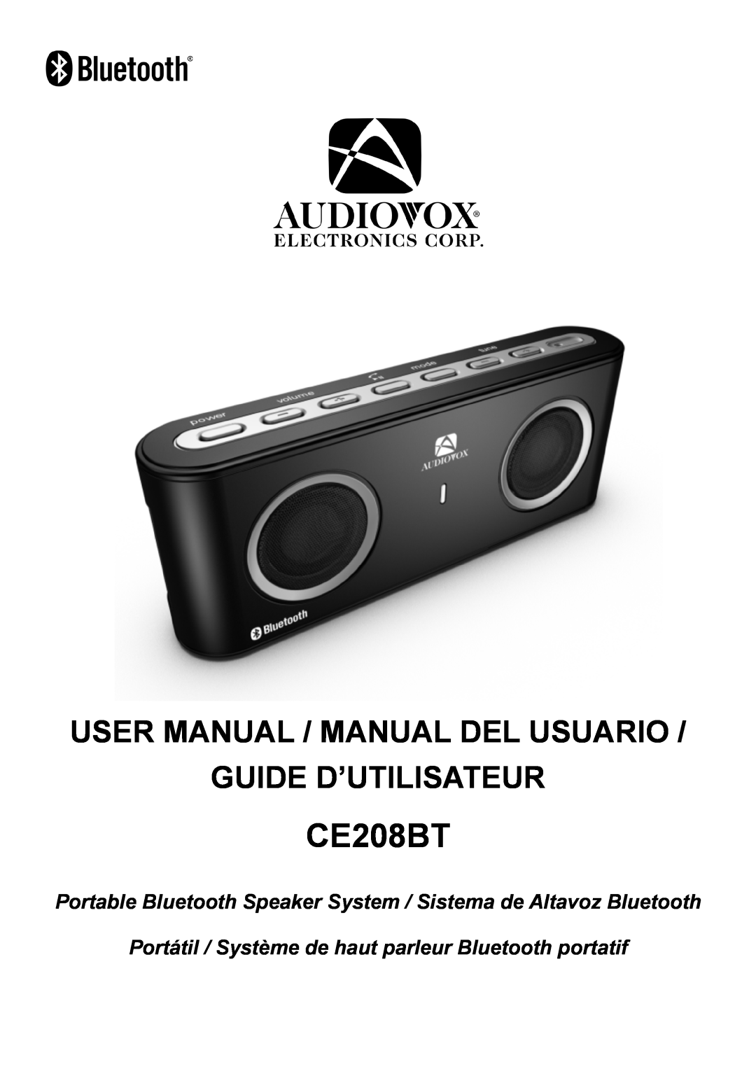 Audiovox CE208BT user manual Guide D’Utilisateur 