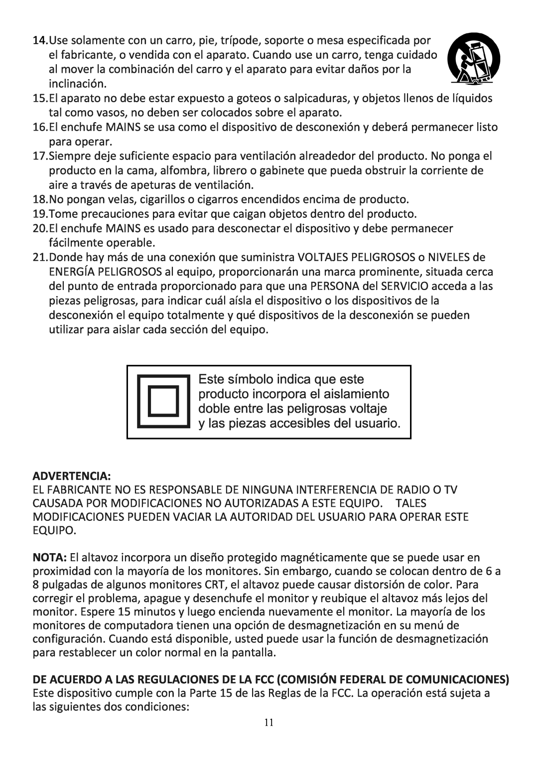Audiovox CE208BT user manual Advertencia 