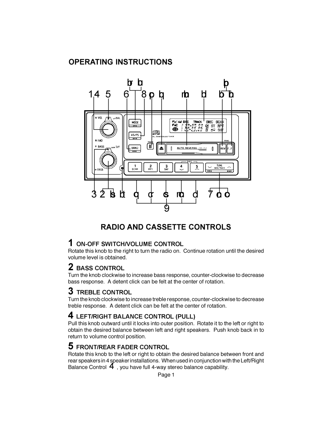 Audiovox CE250 owner manual Operating Instructions, Radio and Cassette Controls 