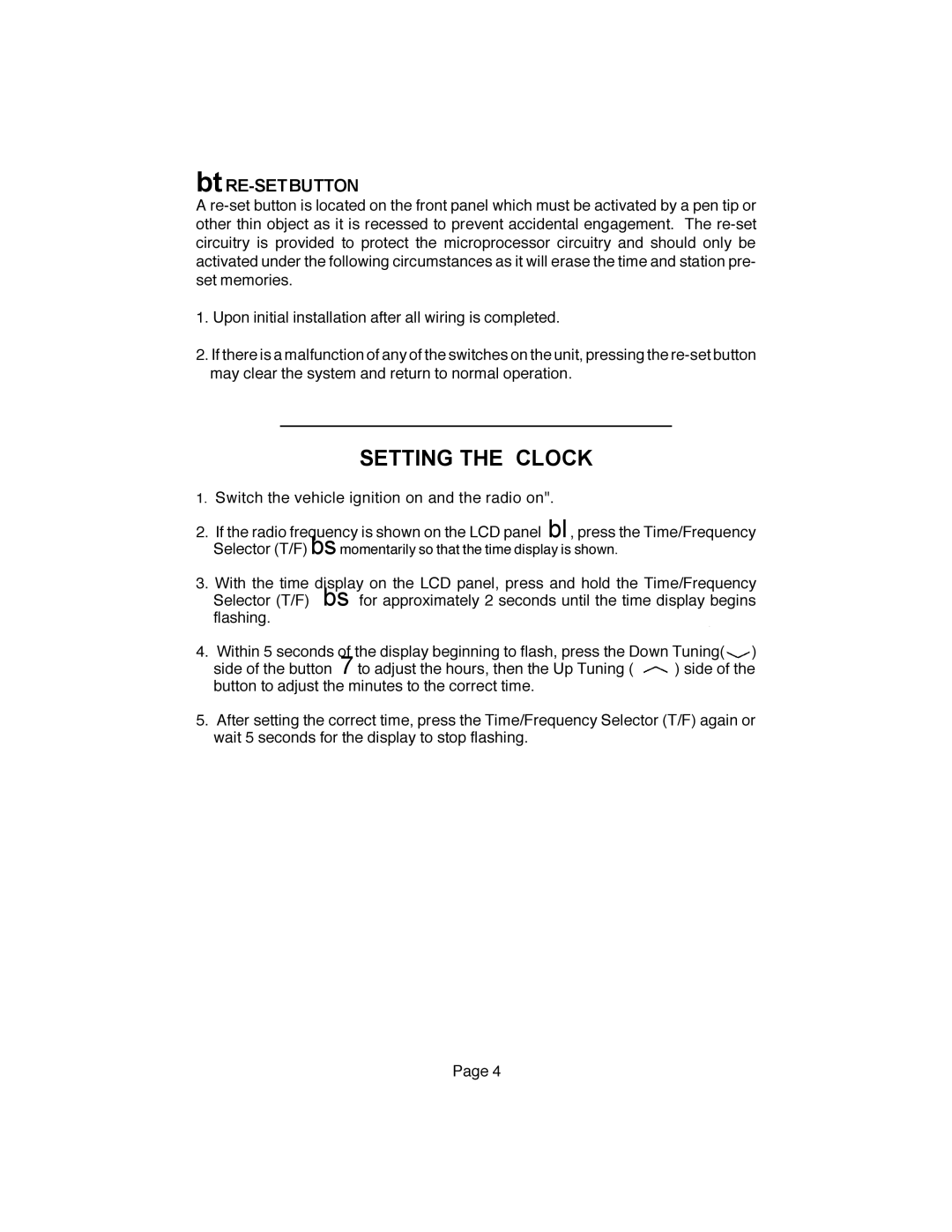 Audiovox CE250 owner manual Setting the Clock, BtRE-SETBUTTON 