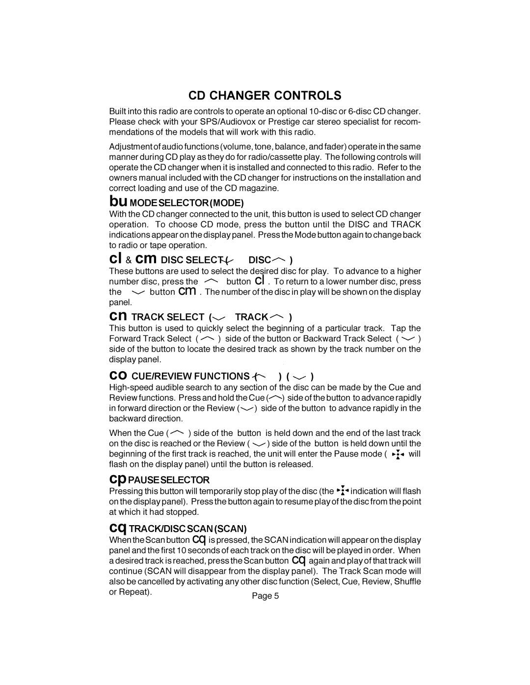 Audiovox CE250 owner manual CD Changer Controls, Disc 