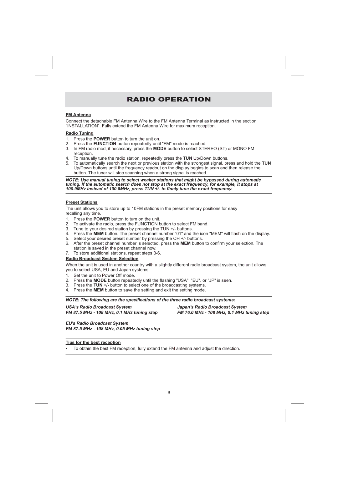 Audiovox CE710CR owner manual Radio Operation 