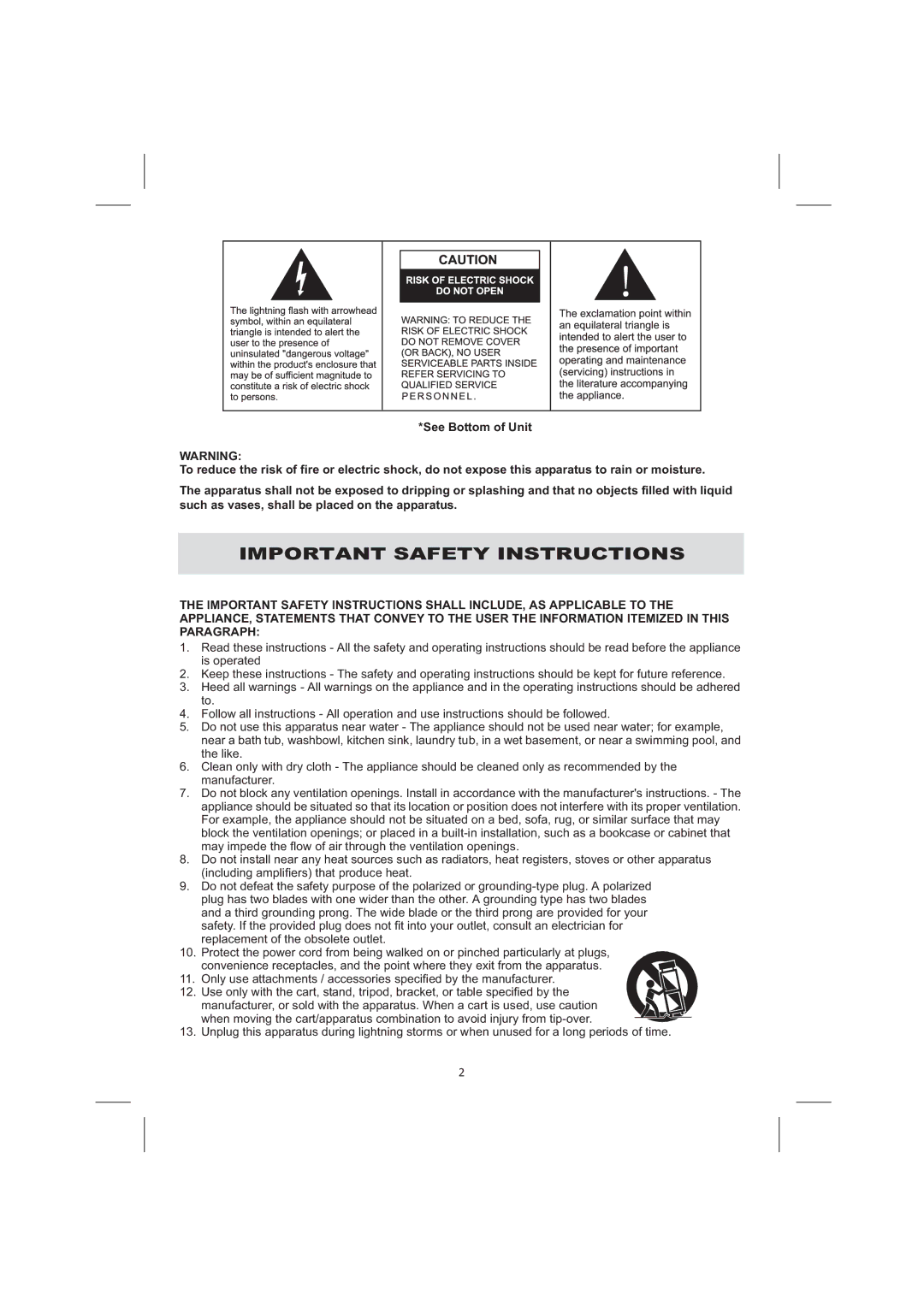 Audiovox CE710CR owner manual Important Safety Instructions 