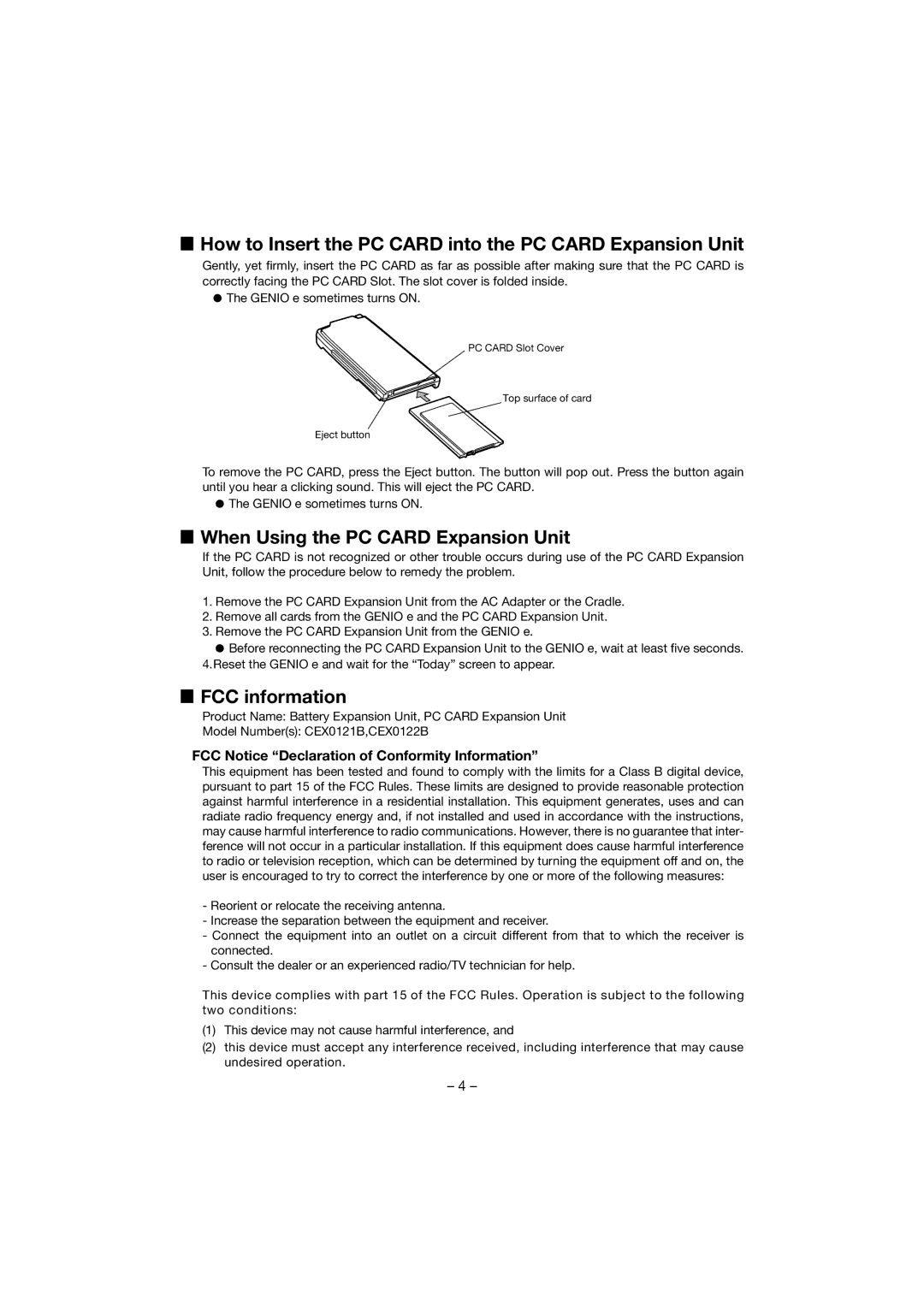 Audiovox CEX0122B manual How to Insert the PC Card into the PC Card Expansion Unit, When Using the PC Card Expansion Unit 