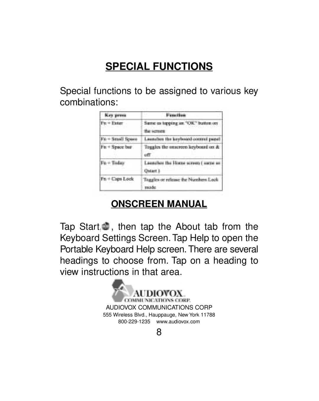 Audiovox CKP-2032 manual Special Functions, Onscreen Manual 