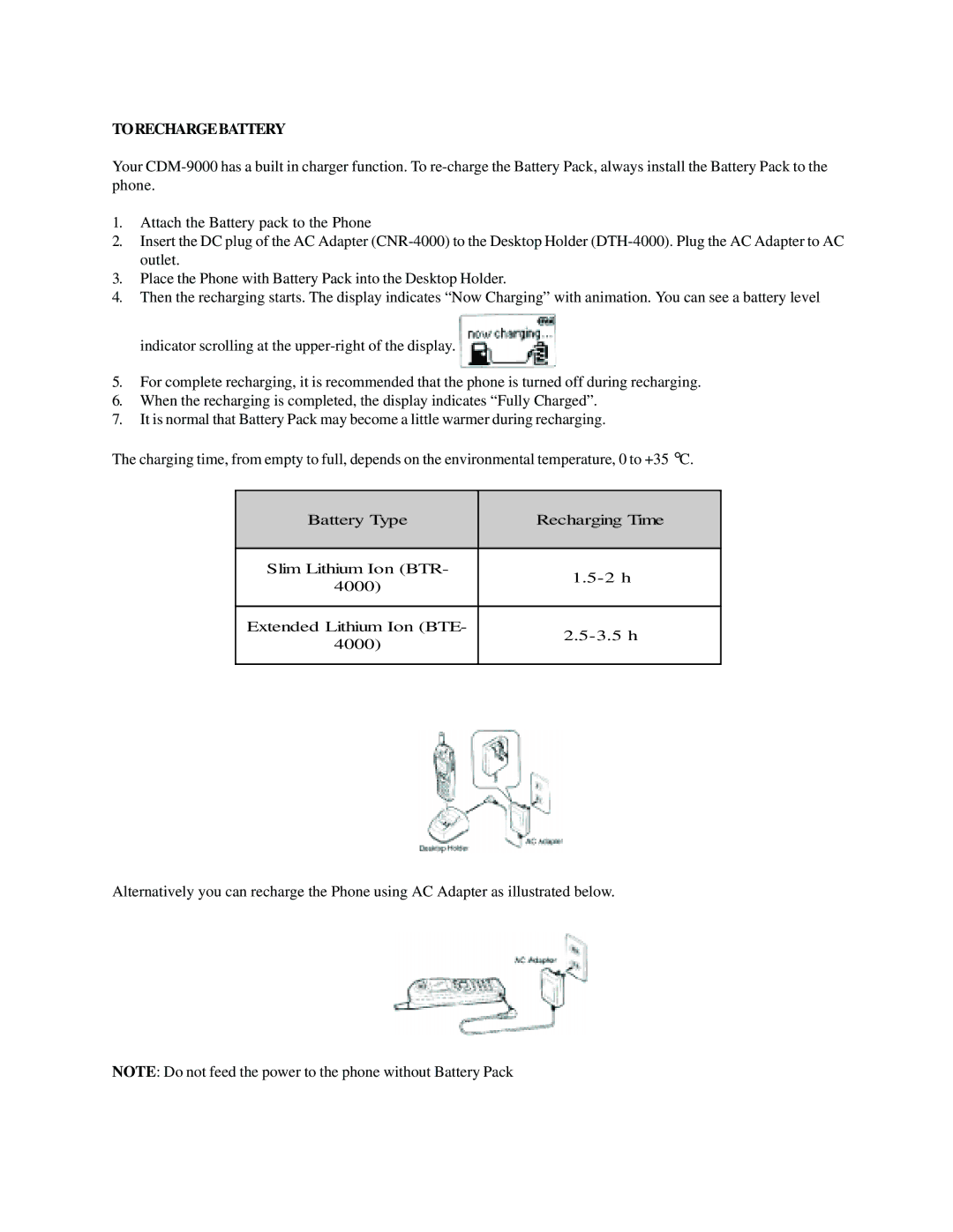 Audiovox CMD-9000 operation manual Torechargebattery 