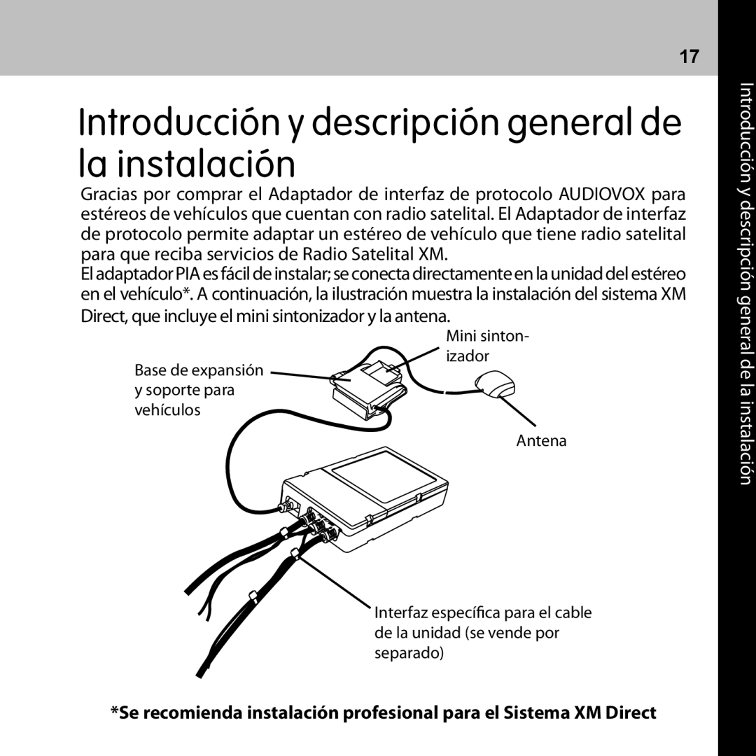 Audiovox CNP2000UC manual Introducción y descripción general de la instalación 