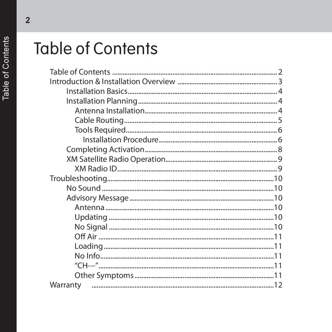 Audiovox CNP2000UC manual Table of Contents 